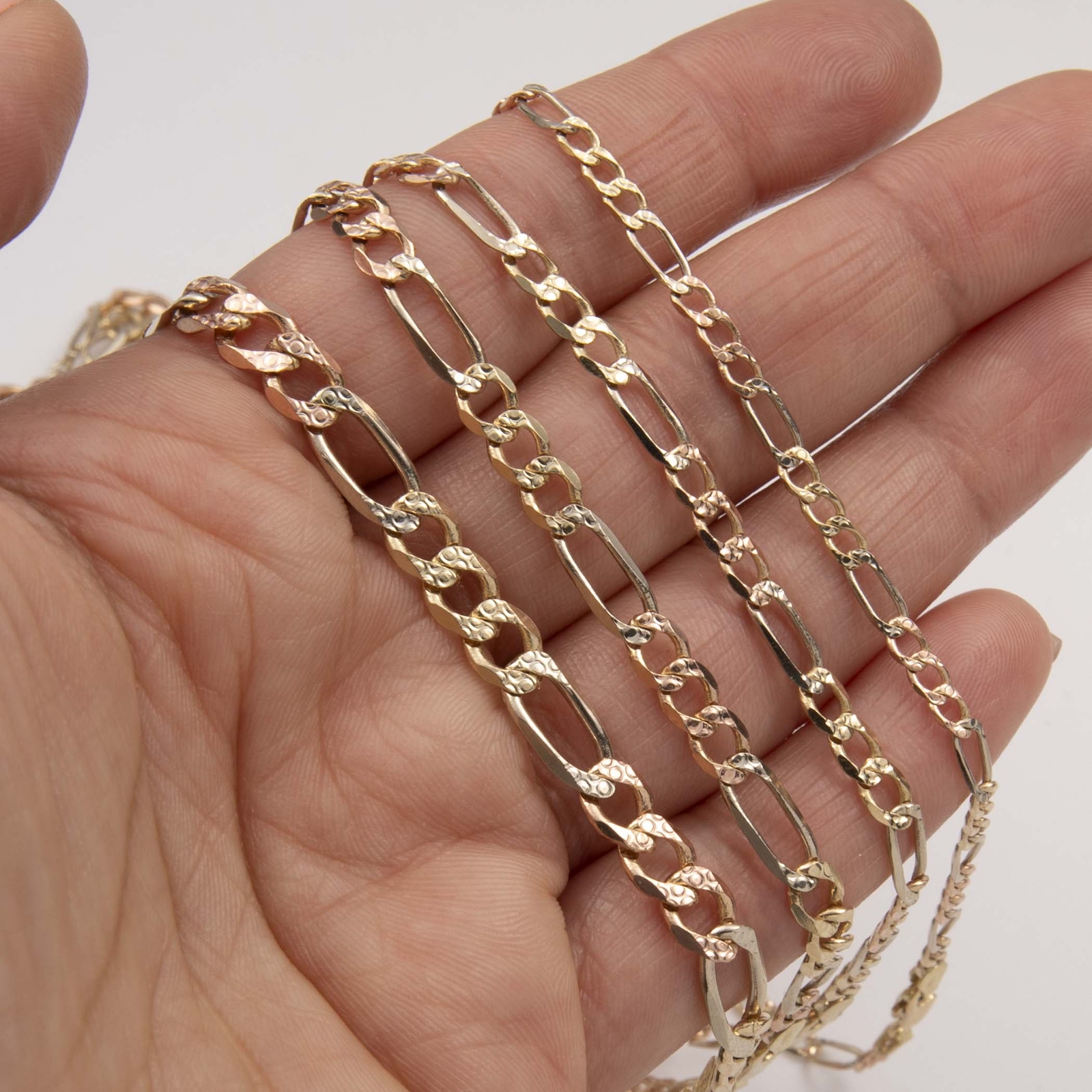 Solid 10K Gold Diamond-Cut Figaro Link Chain Necklace 10K Yellow White Rose Gold
