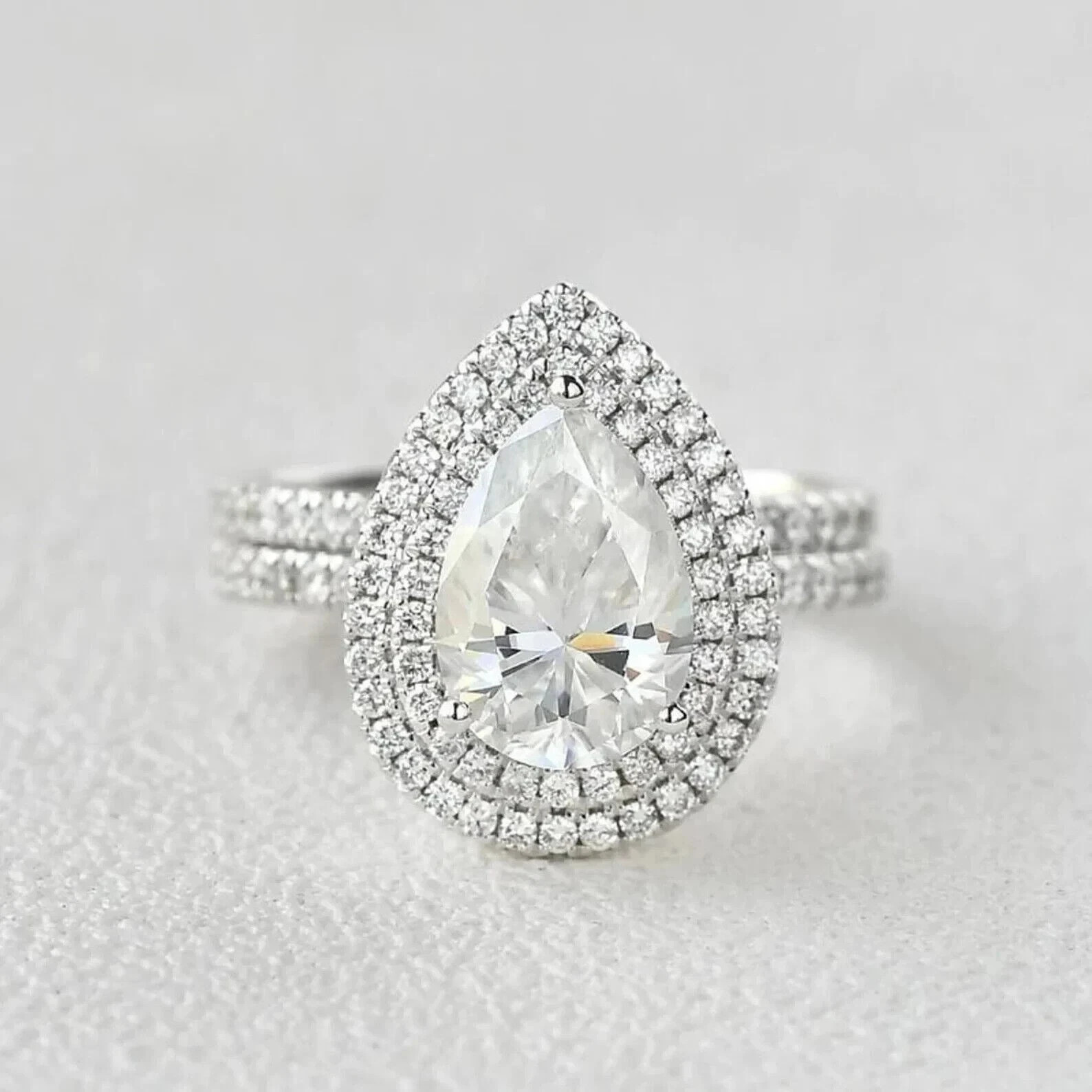 2.30Ct Lab Created Diamond Pear Double Halo Wedding Ring 14K White Gold Plated