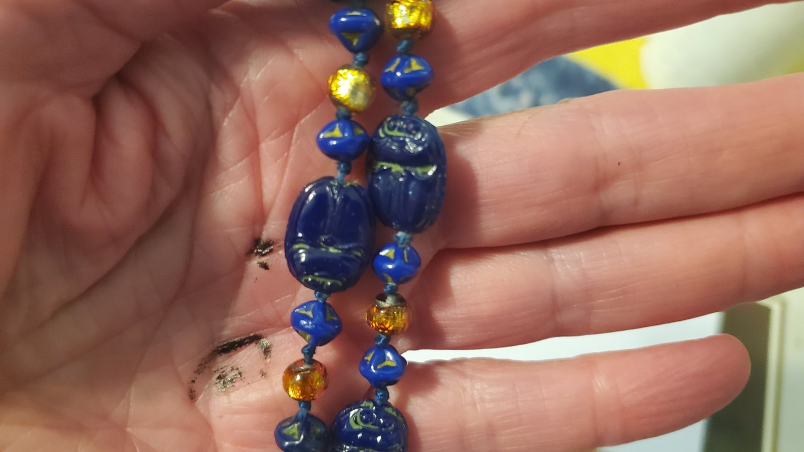Antique Neiger Brothers Czech Egyptian revival scarab cobalt blue murano foil