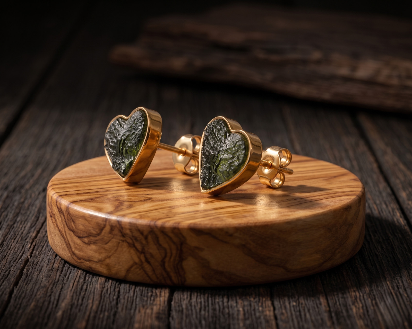 18k Gold Filled Dainty Studs Green Moldavite Gemstone Women Earring Gift For Her