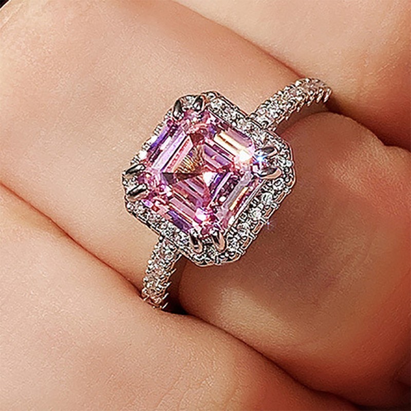 4 Ct pink Princess Cut moissanite wedding engagment ring 14k white gold plated