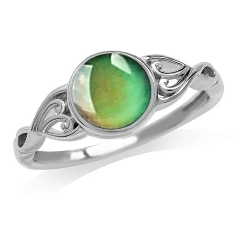 925 Silver Oval Mood Temperature Change Ring For Women Charm Wedding