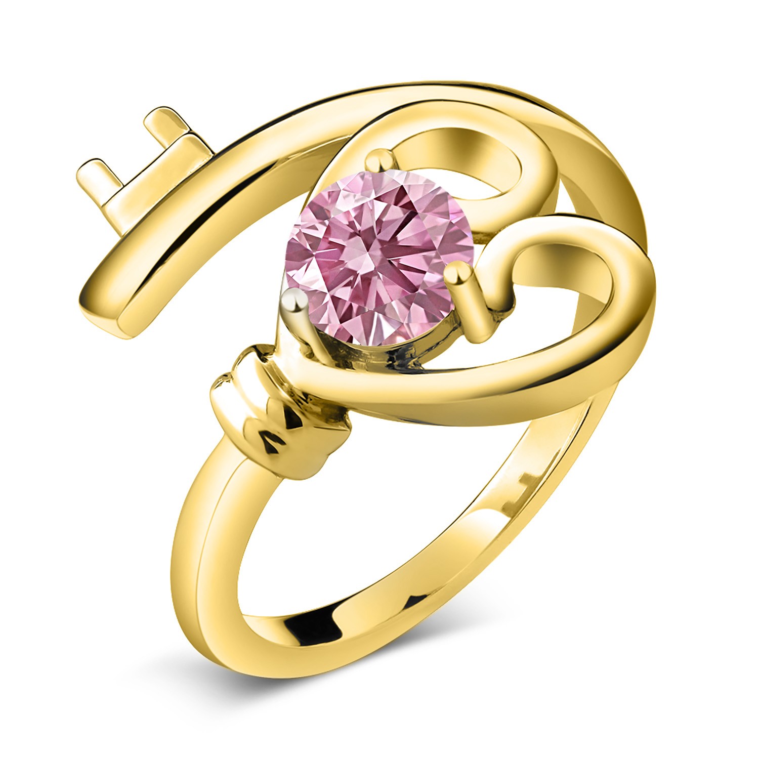 0.50 Ct Round Pink Lab Grown Diamond 18K Yellow Gold Plated Silver Ring
