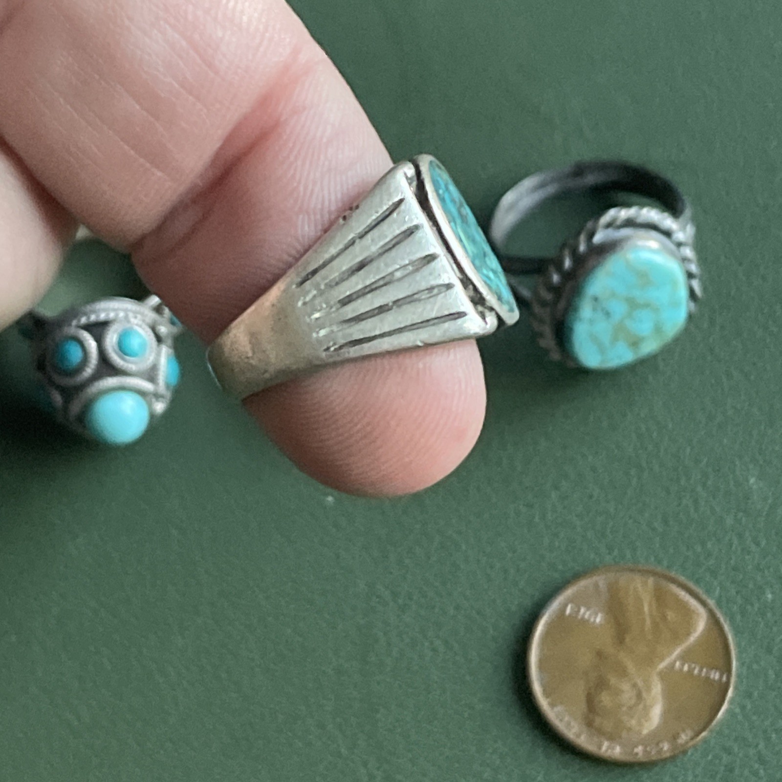 Vintage Sterling Silver Turquoise Jewelry Lot – Bracelet, Rings, Pin – 7 pieces