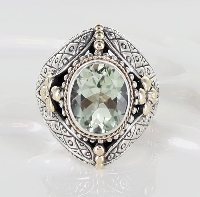 MIDAS STERLING SILVER & 14K YELLOW GOLD PERIDOT RING