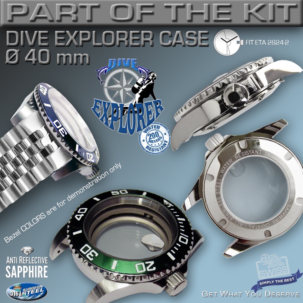 DO IT YOUR SELF KIT SUBMARINE DIVE EXPLORER fit ETA-2893-2 GMT, SW 330, Ø 40 MM