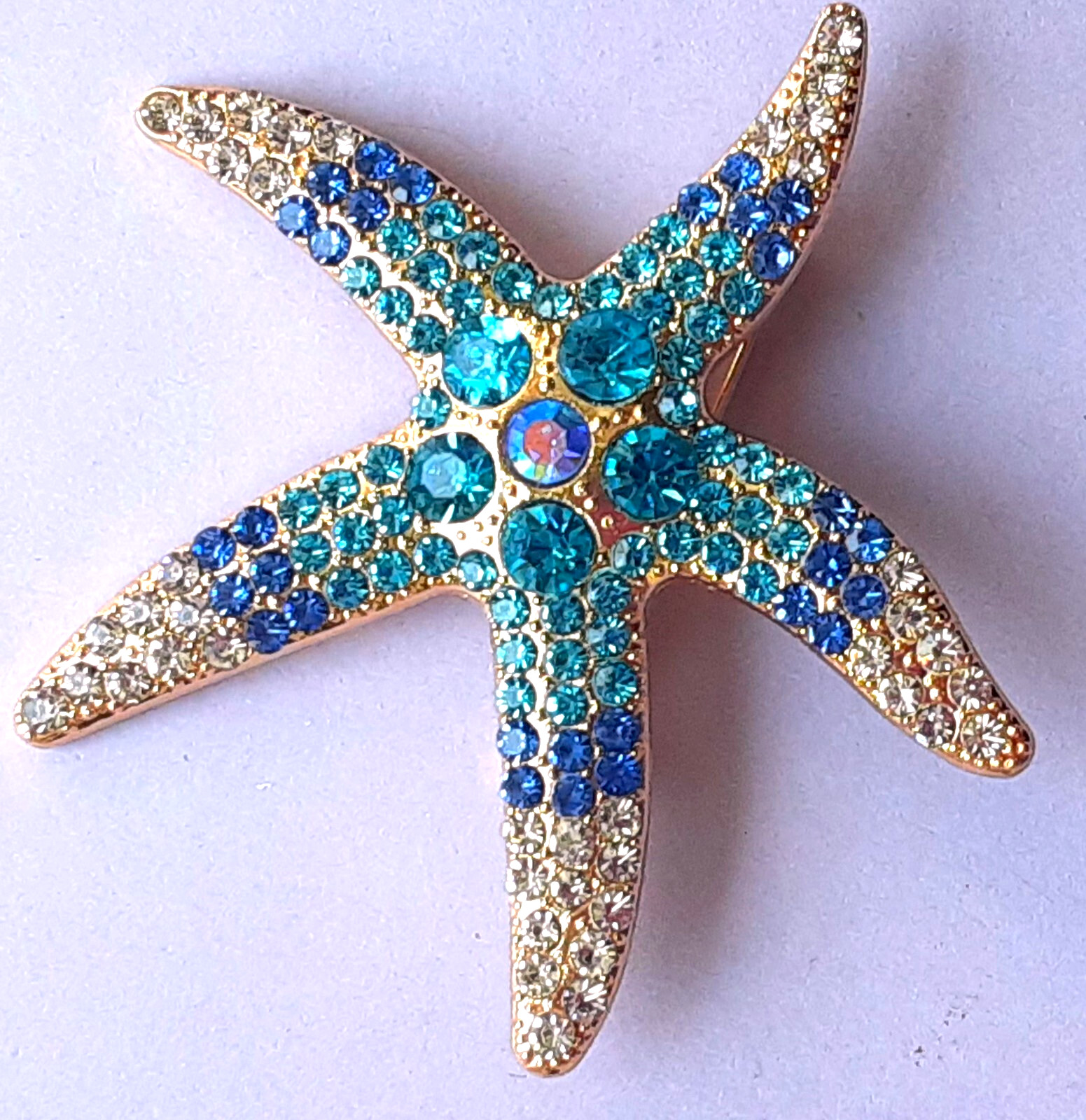 AQUA BLUE STARFISH BROOCH with AB crystals in GIFT BOX Gold color #BRO7