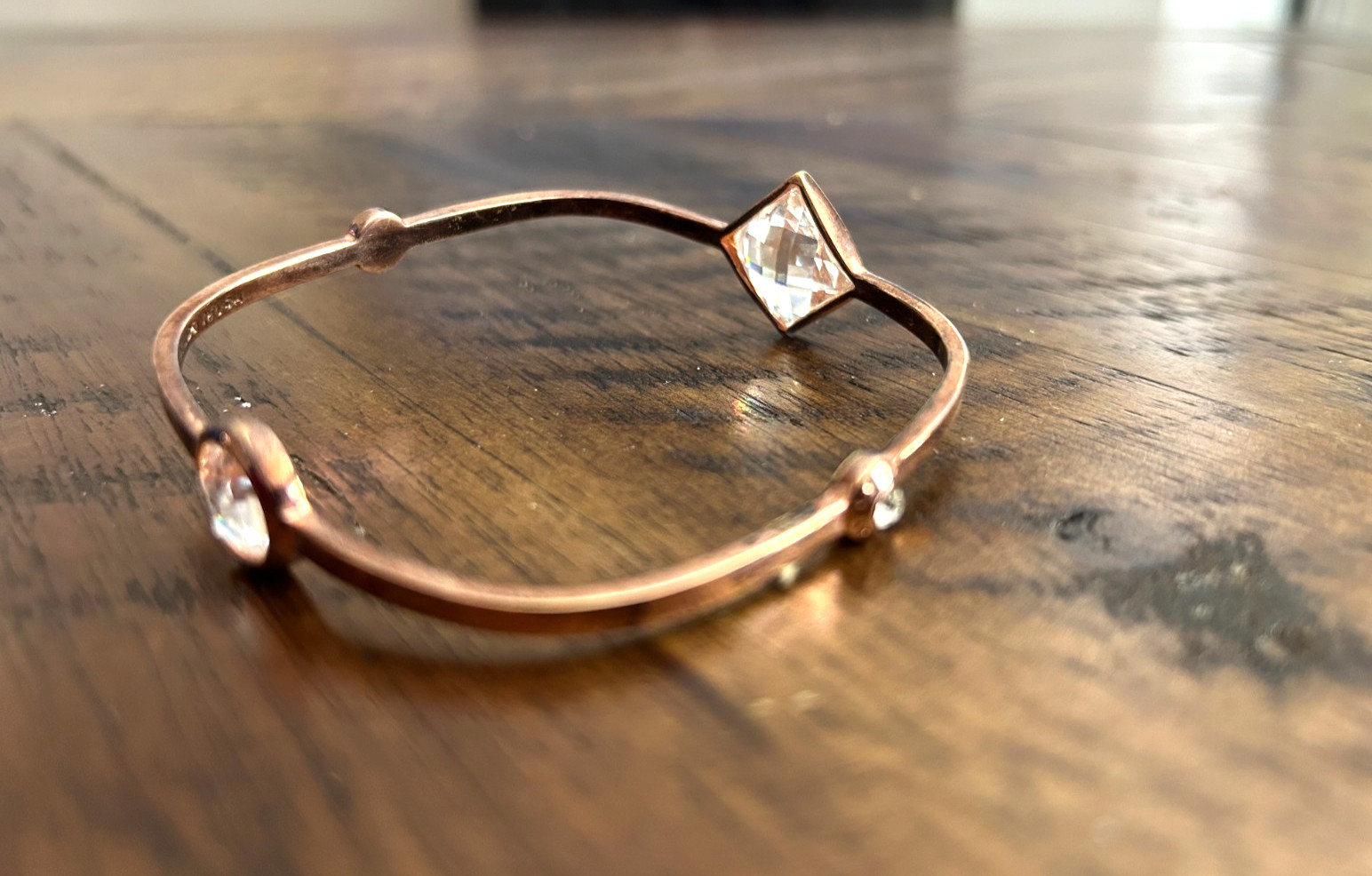 Henri Bendel Rose Gold Clear Beveled Crystals Bangle Bracelet
