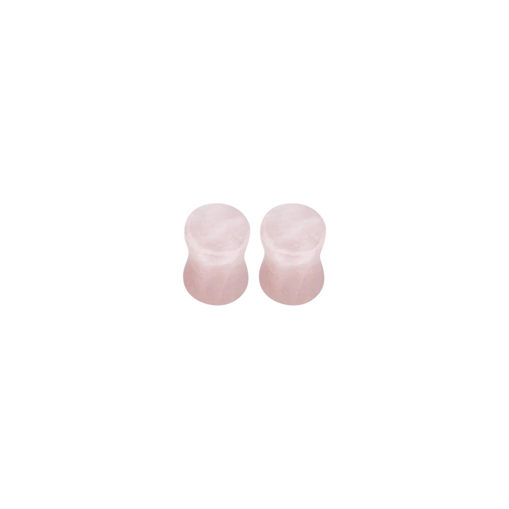 Rose Quartz Stone Double Flare Concave Tunnels Ear Gauges Plugs Piercing Pair