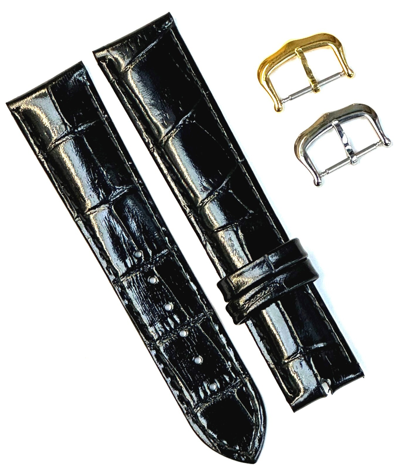Watch Band For Cartier Tank Antique Alligator Grain Size 15x14mm Black Color