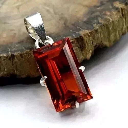 Natural 23.14 Ct Orange Sapphire Baguette Cut 925 Solid Silver Pendant Gemstone