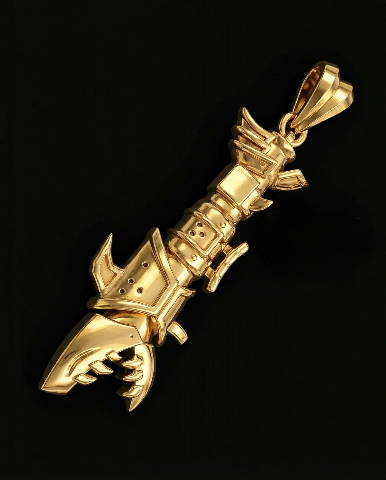 jinx fishbone rocket necklace, jinx necklace, jinx pendant, gold jinx pendant