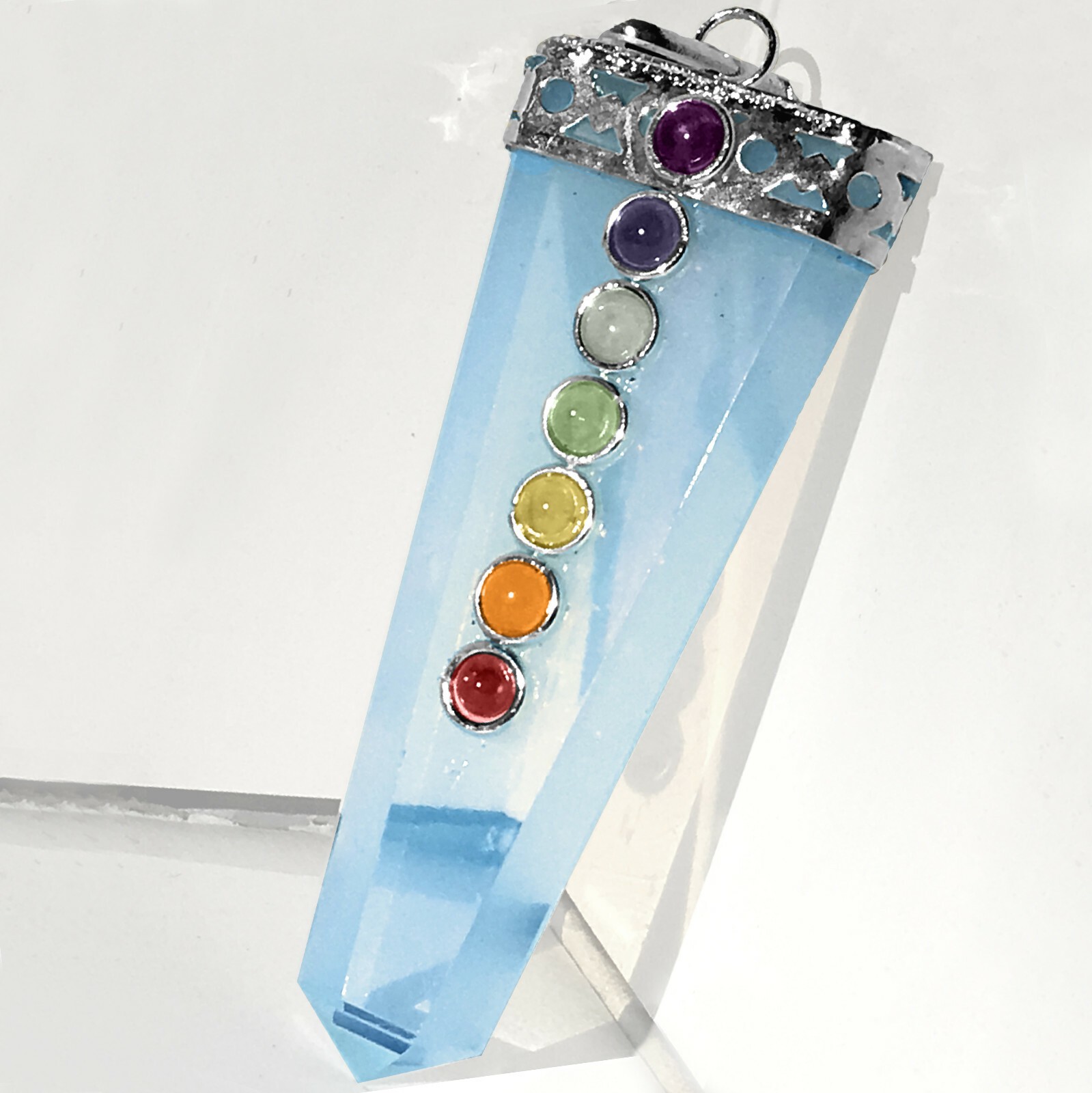 Opalite Crystal 7 Chakra Stone Pendant HIGH ENERGY Silver Opal Necklace CHARGED
