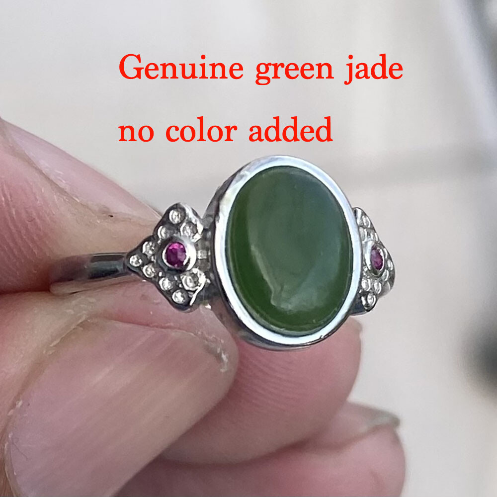 SMITH Womens Sterling Silver Genuine Grade A Green Jade Ring Size 6 7 8 9 10