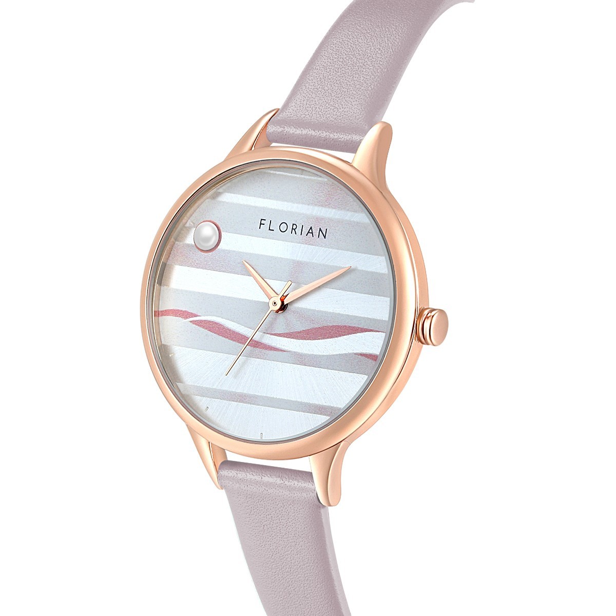 Ladies Rose Gold Analogue La Mer Design Dial Watch Purple Leather Strap 34mm