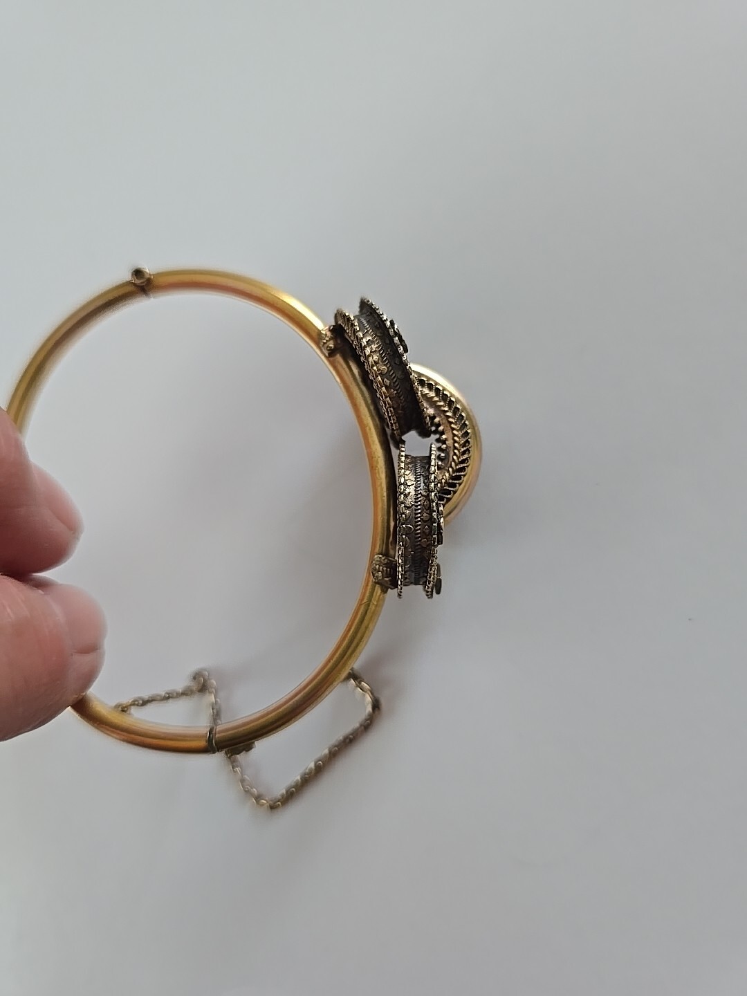 Victorian Etruscan Bracelet Gold Filled Filigree Clover Diamond Shape 6.25