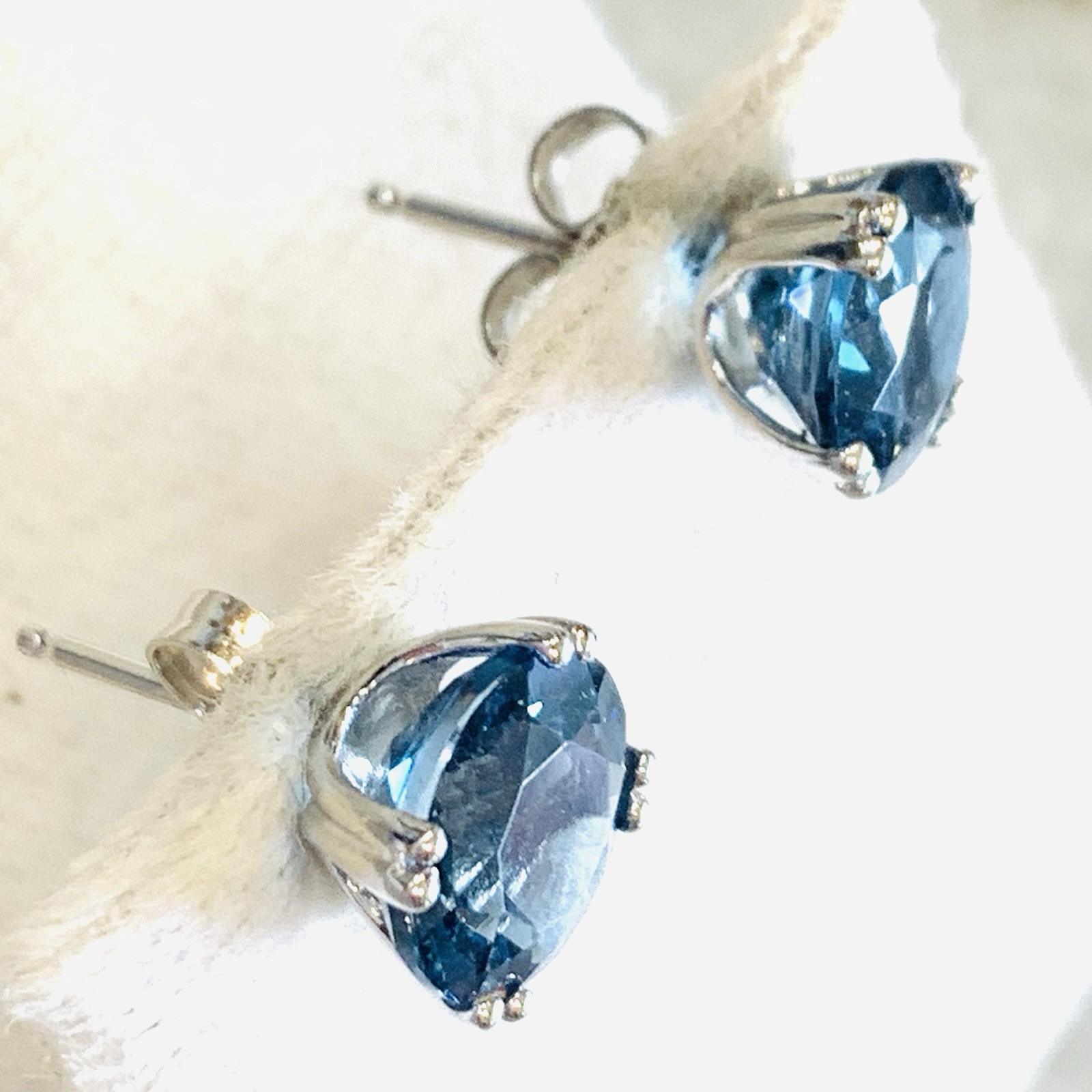 5 Ctw London Blue Topaz Earrings 14k Solid White Gold Stud Natural 1.85gr 8mm