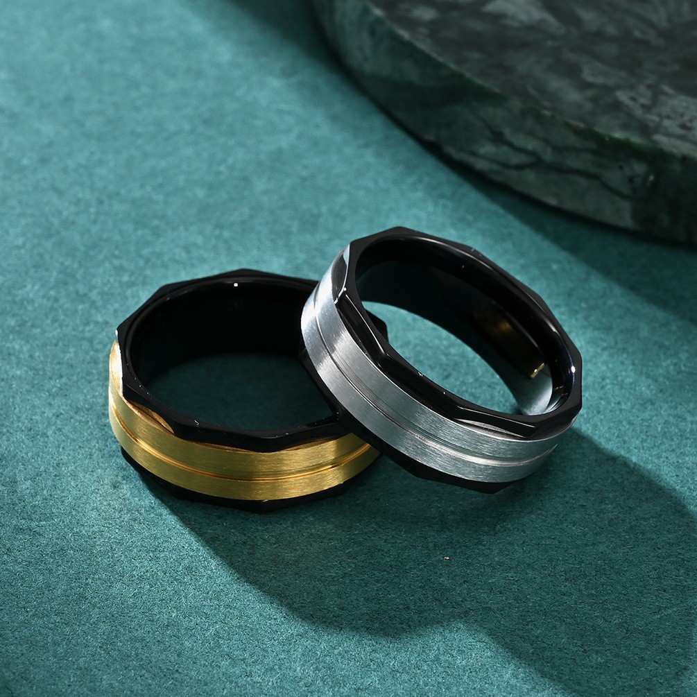 Black Screw Nut Edge with Gold/Silver Middle Wedding Ring Titanium Fachion Ring