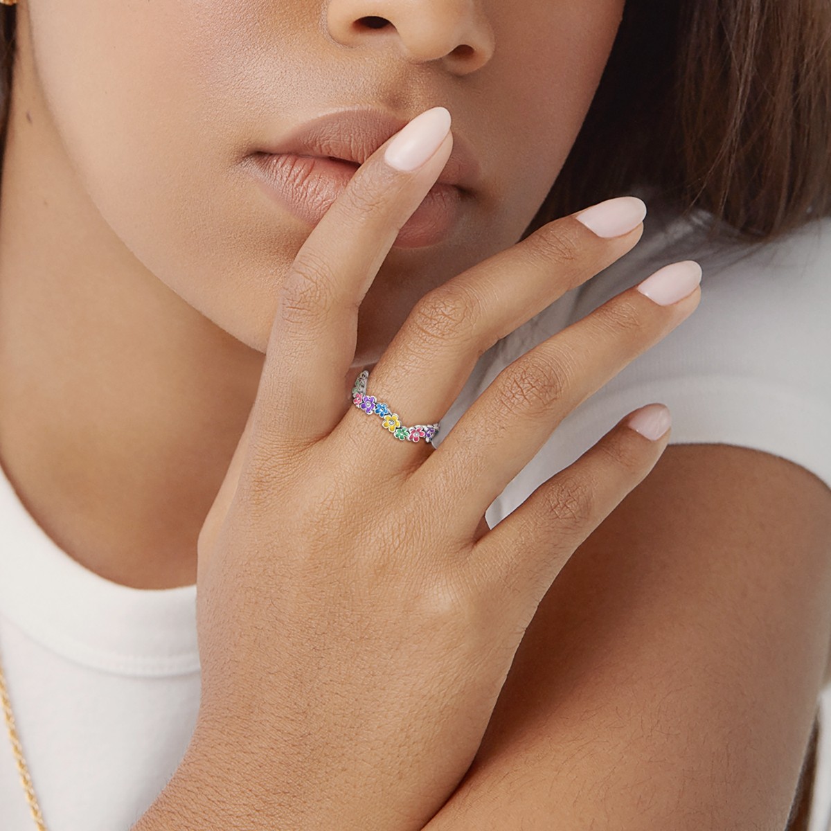 European 925 Sterling Silver Finger Ring CZ Colorful Flowers for Women Jewelry