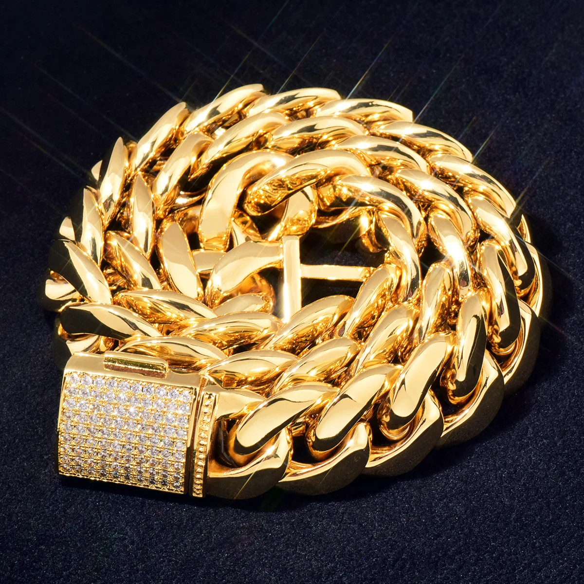 Gold Color Cuban Link Chain Necklace Heavy Copper Hip Hop Box Clasp Unisex NEW