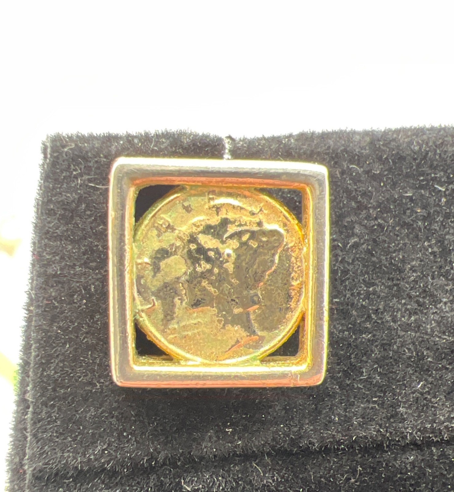Vintage Mercury Dime Square Bezel Stud Earrings In Silver & Gold