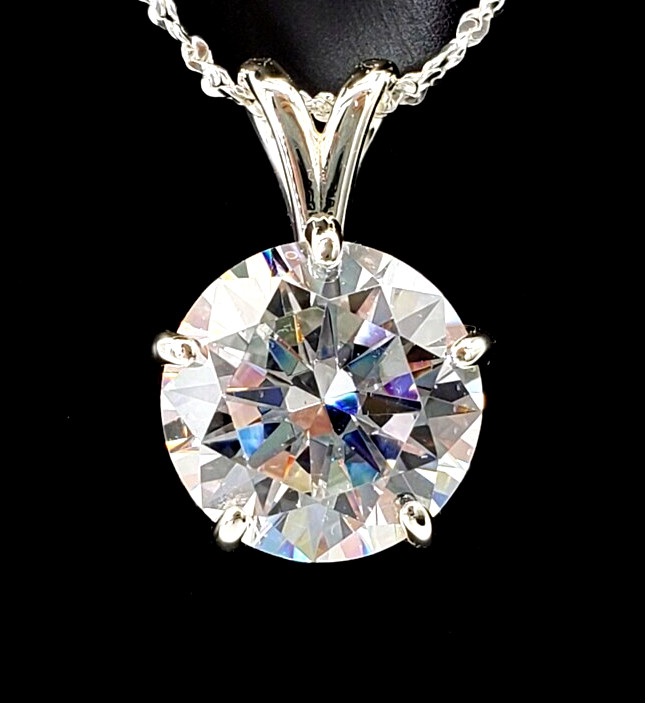 RARE 7.00 Ct Certified Round White Diamond Solitaire Pendant in 925 Silver