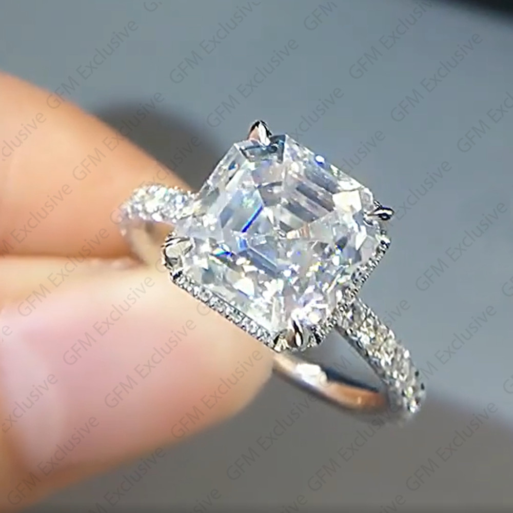 3.85 TCW Asscher Cut Moissanite Women’s Engagement Ring In 14k White Gold Plated