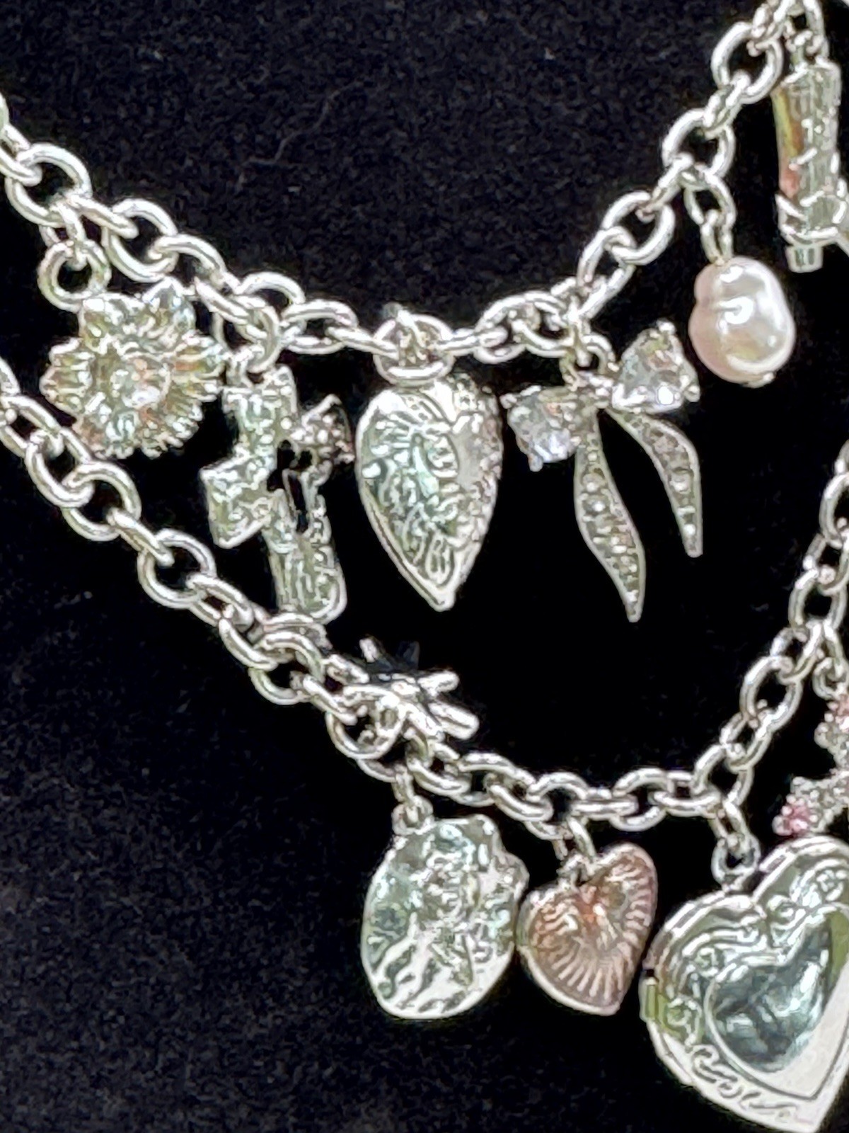New By Claar Charm Heart Locket Silver Double Chain Necklace