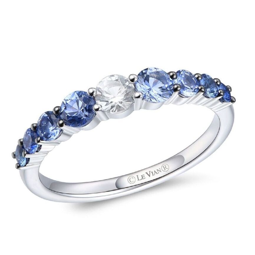 LeVian 14K White Gold Band Ring with 0.98 Carat Round Ombre Sapphire – Size 8