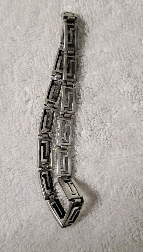 STERLING SILVER GREEK KEY BRACELET 8″ EXCELLENT VINTAGE .925 STAMPED 12 grams