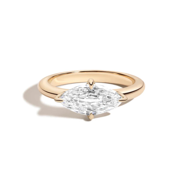 1.50 Ct GLI IGI Lab Grown Marquise Step Cut Diamond Solid 14k Yellow Gold Ring