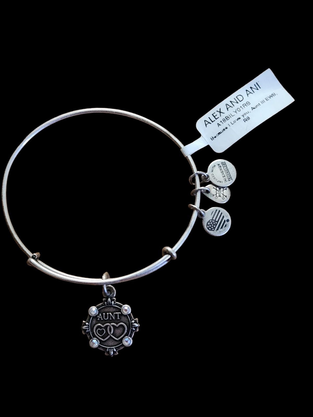 NWT Alex And Ani Because I Love You, Aunt Rafaelian Silver Bangle Bracelet