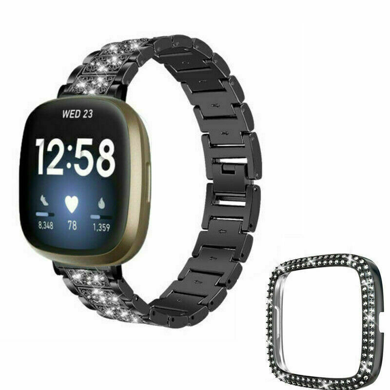 For Fitbit Versa 3/ Sense Bling Metal Stainless Steel Watch Band Strap Case