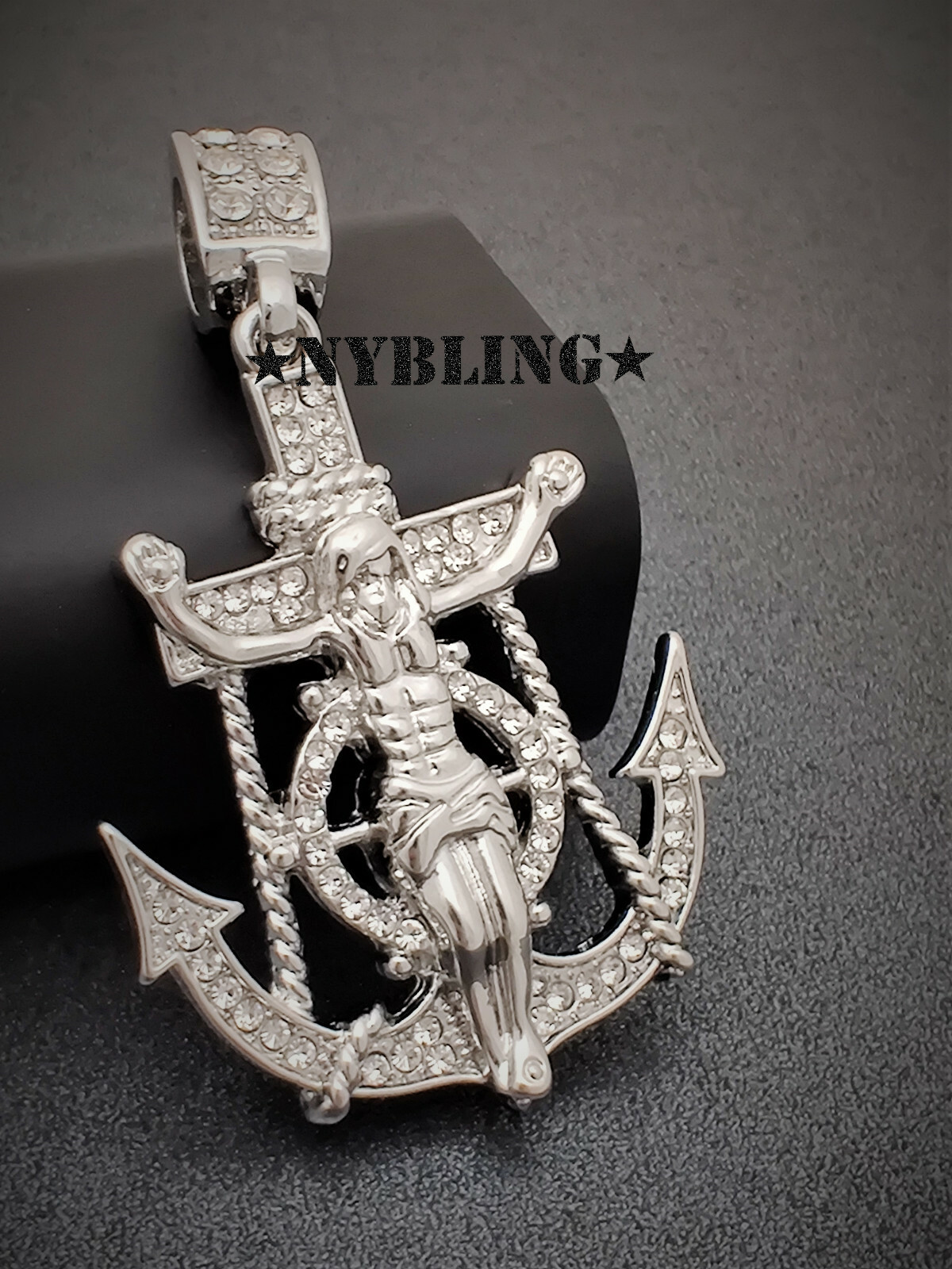 ICED Jesus Anchor Pendant with Tennis Chain Necklace Plated Hip Hop CZ Jewelry