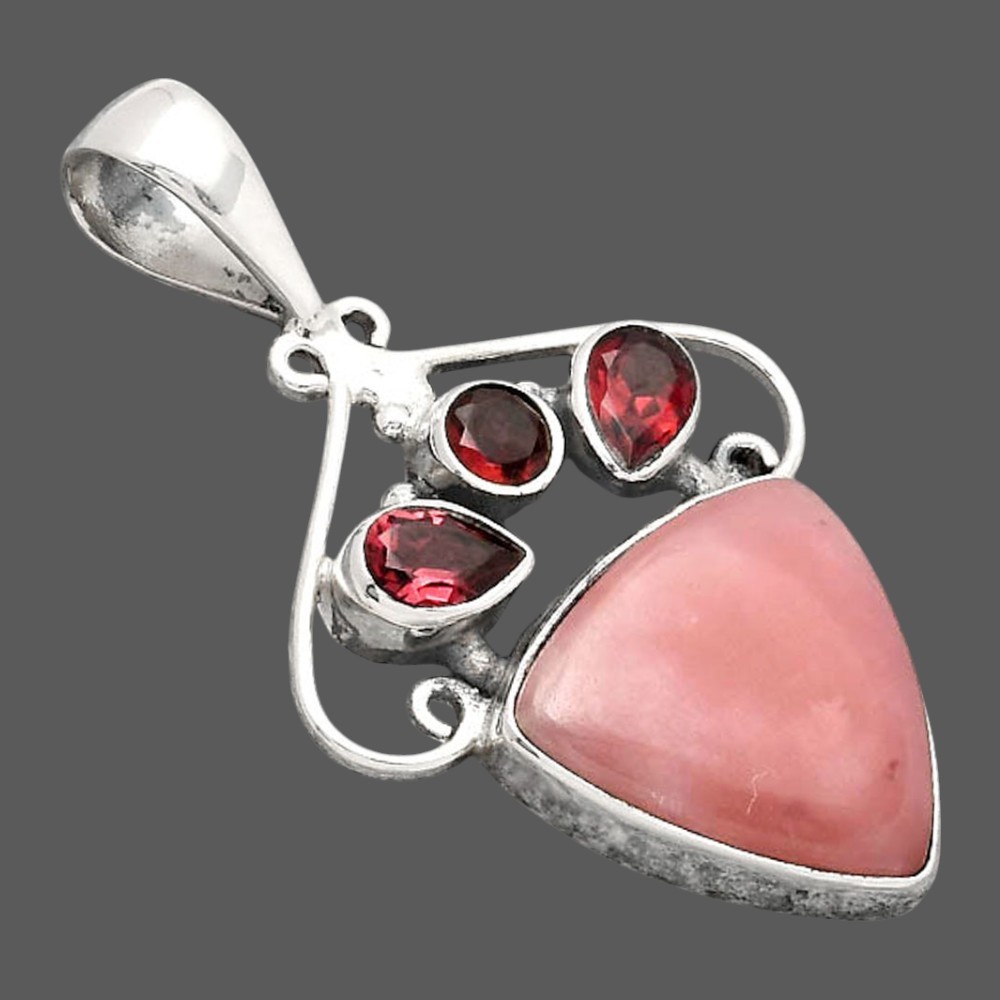 Guava Quartz – Brazil and Garnet 925 Sterling Silver Pendant Jewelry P-1244