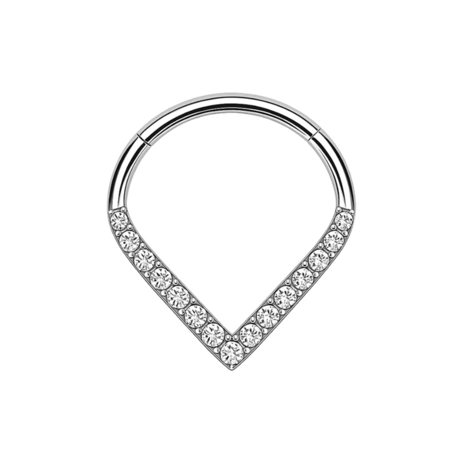 G23 Titanium CZ V Shape Hinged Segment Clicker Ring Septum Nose Cartilage