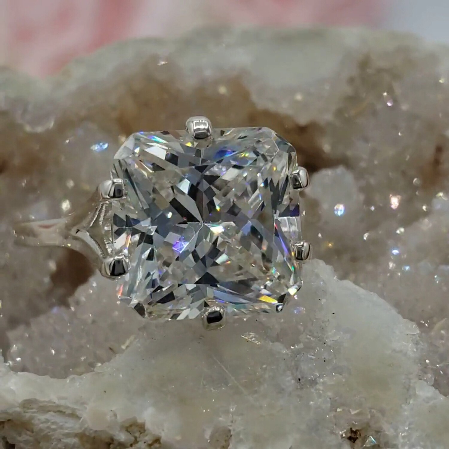 6.00 Ct Off White Lab Grown Diamond Radiant Cut Solitaire Ring 925 Silver