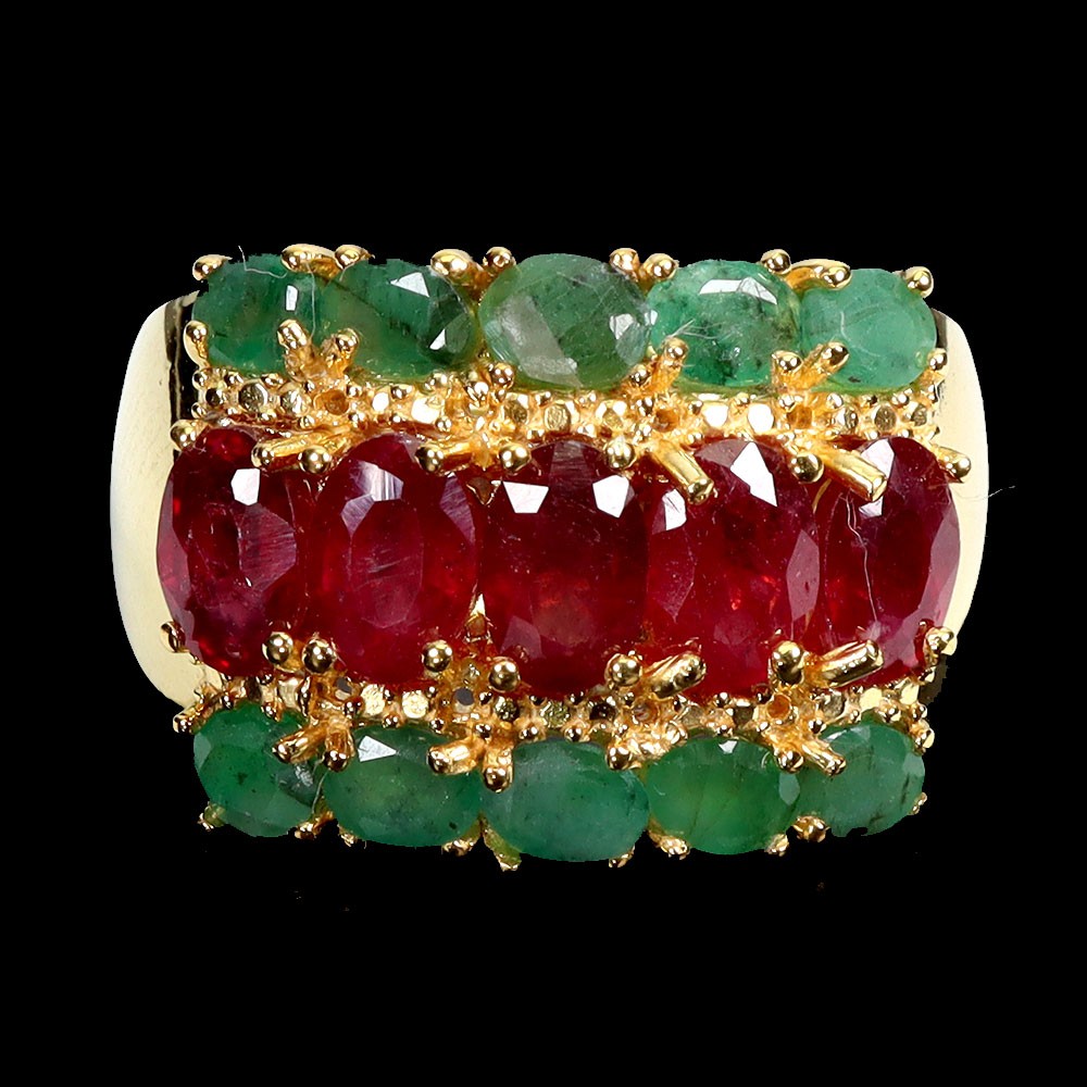 925 Sterling Silver Ring Oval Ruby 6x4mm Emerald Natural Gemstone Jewelry Size 8