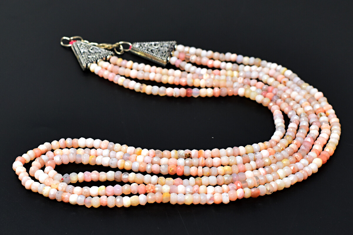 211 Cts Natural 3 Strand Pink Australian Opal Round Cut Beads Necklace JK 05E295
