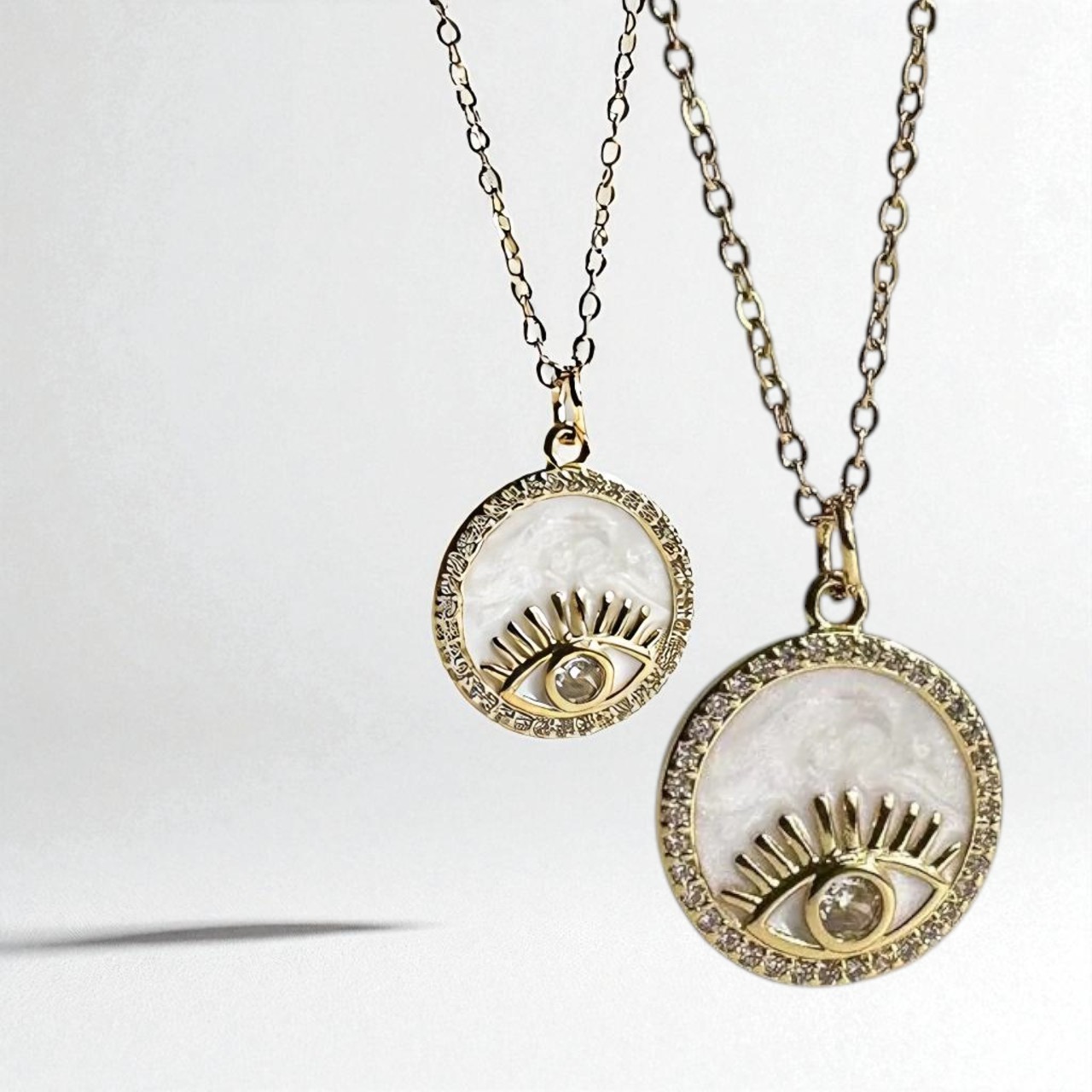 Natural Mop And Diamond Evil Eye Charm pendant 925 Silver Disc pendant for gift