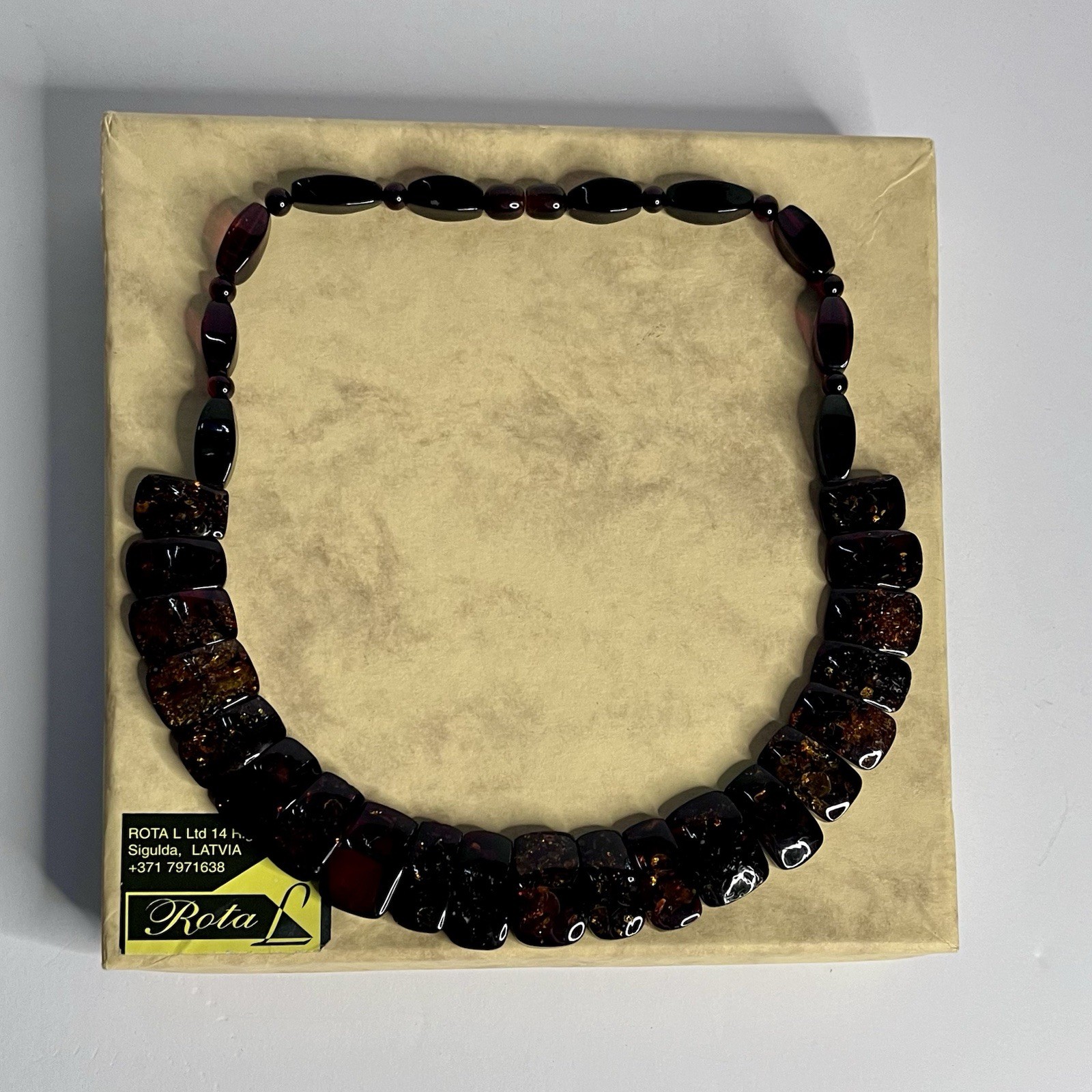 Vintage Rota L Baltic Amber Necklace 20” Graduated Beads w/ Original Box Latvia