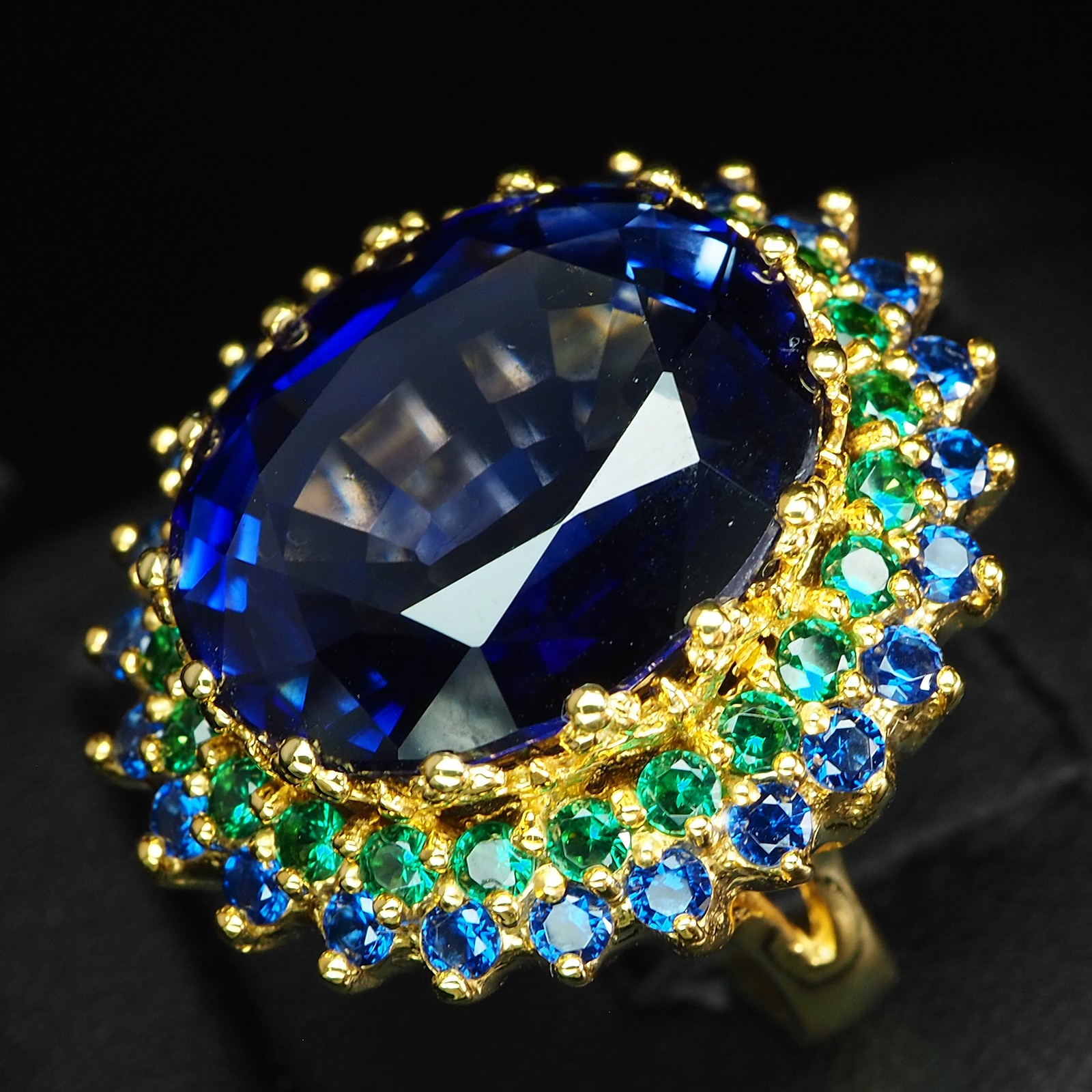 TIMELESS HALO RINGS – ROYAL BLUE TANZANITE OVAL 26.55CT 925 STERLING SILVER GIFT
