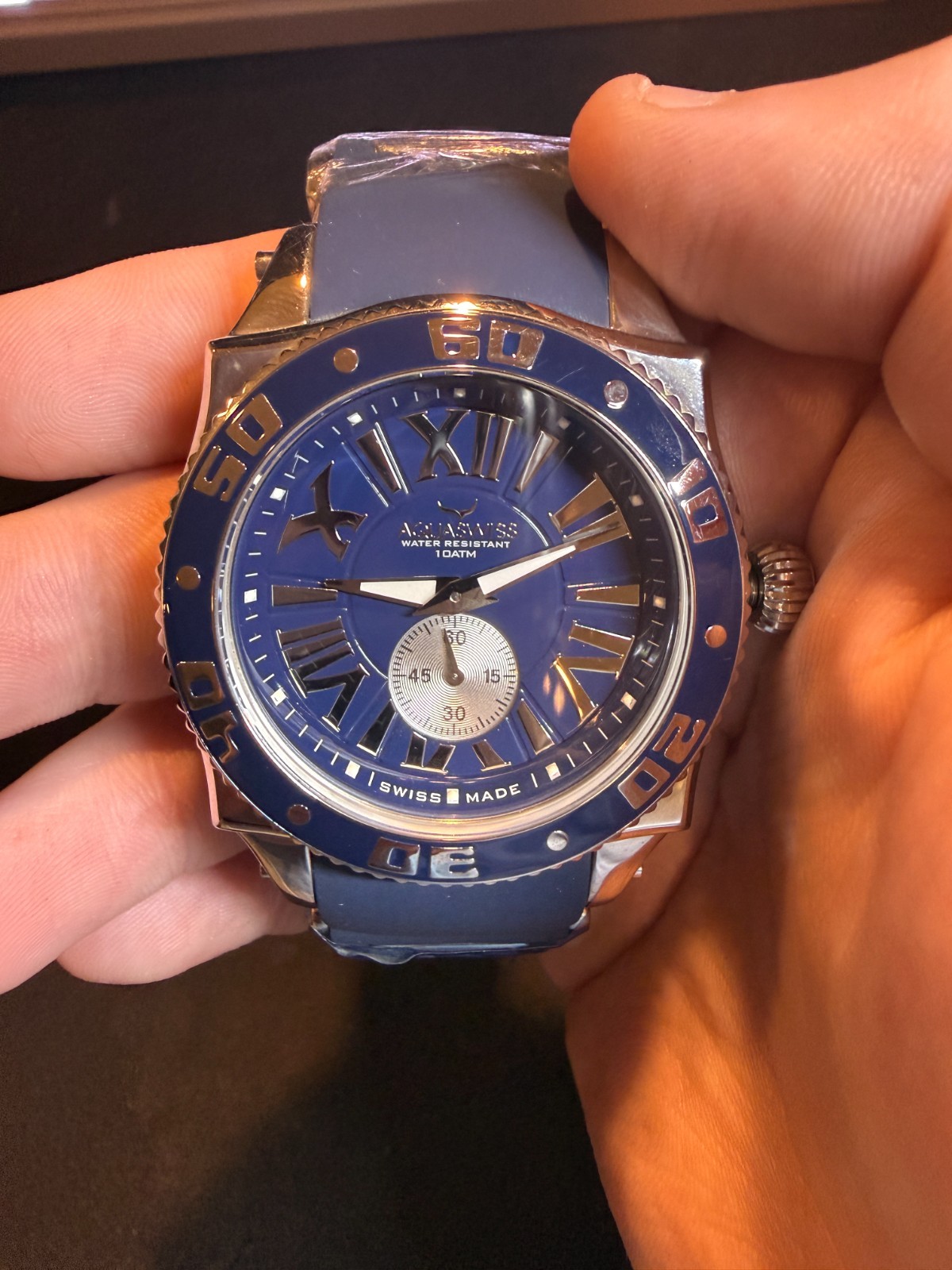 NEW IN BOX Men’s Aquaswiss Swissport G 62G0110 Blue Tone Watch