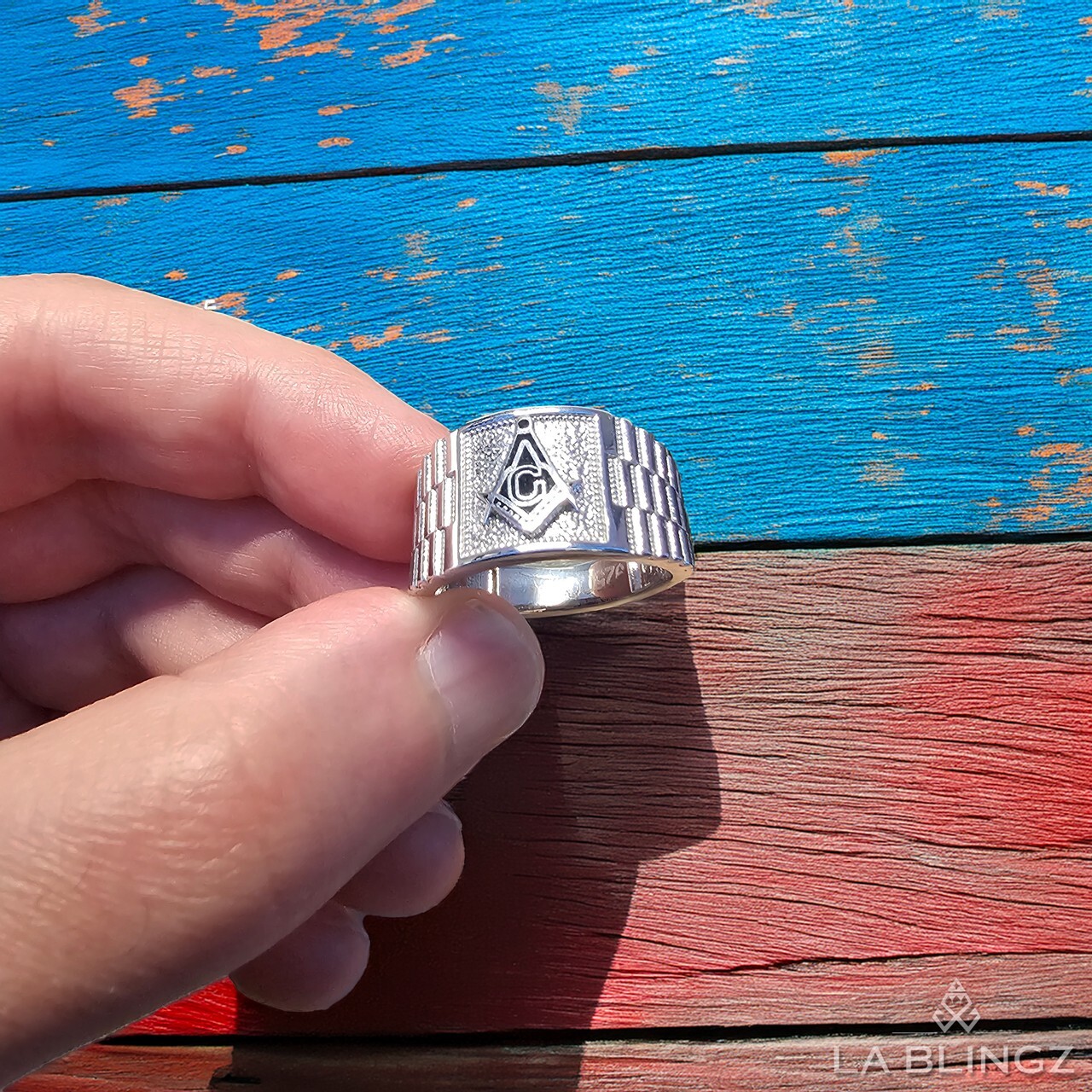 Men’s Sterling Silver Masonic Square Watchband Ring