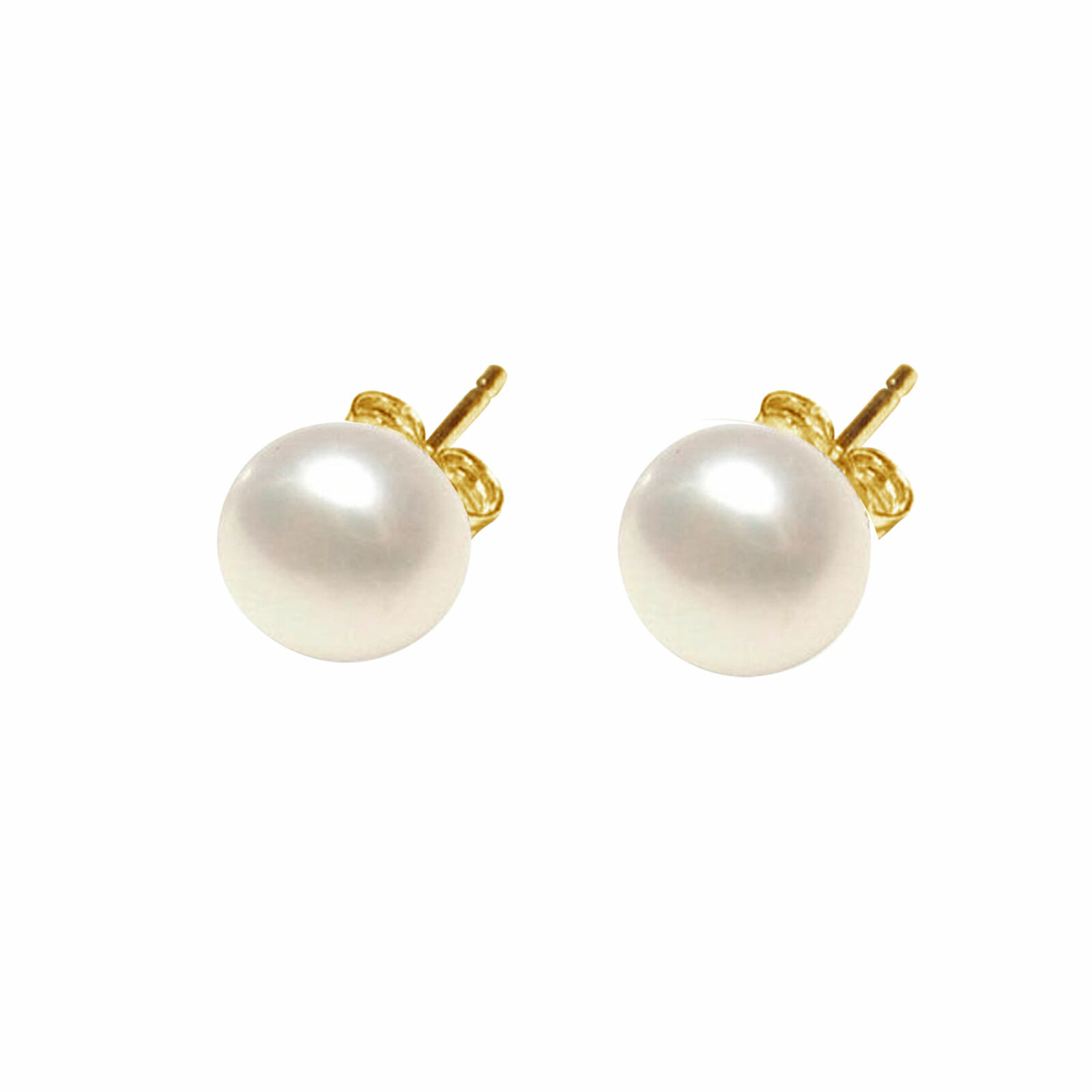 Genuine 3-13 mm Freshwater Pearl 18K Gold Stud Earrings Sterling Silver Gift Box
