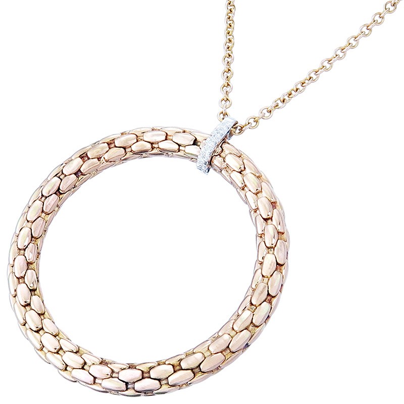 Fope Chain with Ring Pendant Brilliant 750 Rose Gold Italy approx. 1990-2000