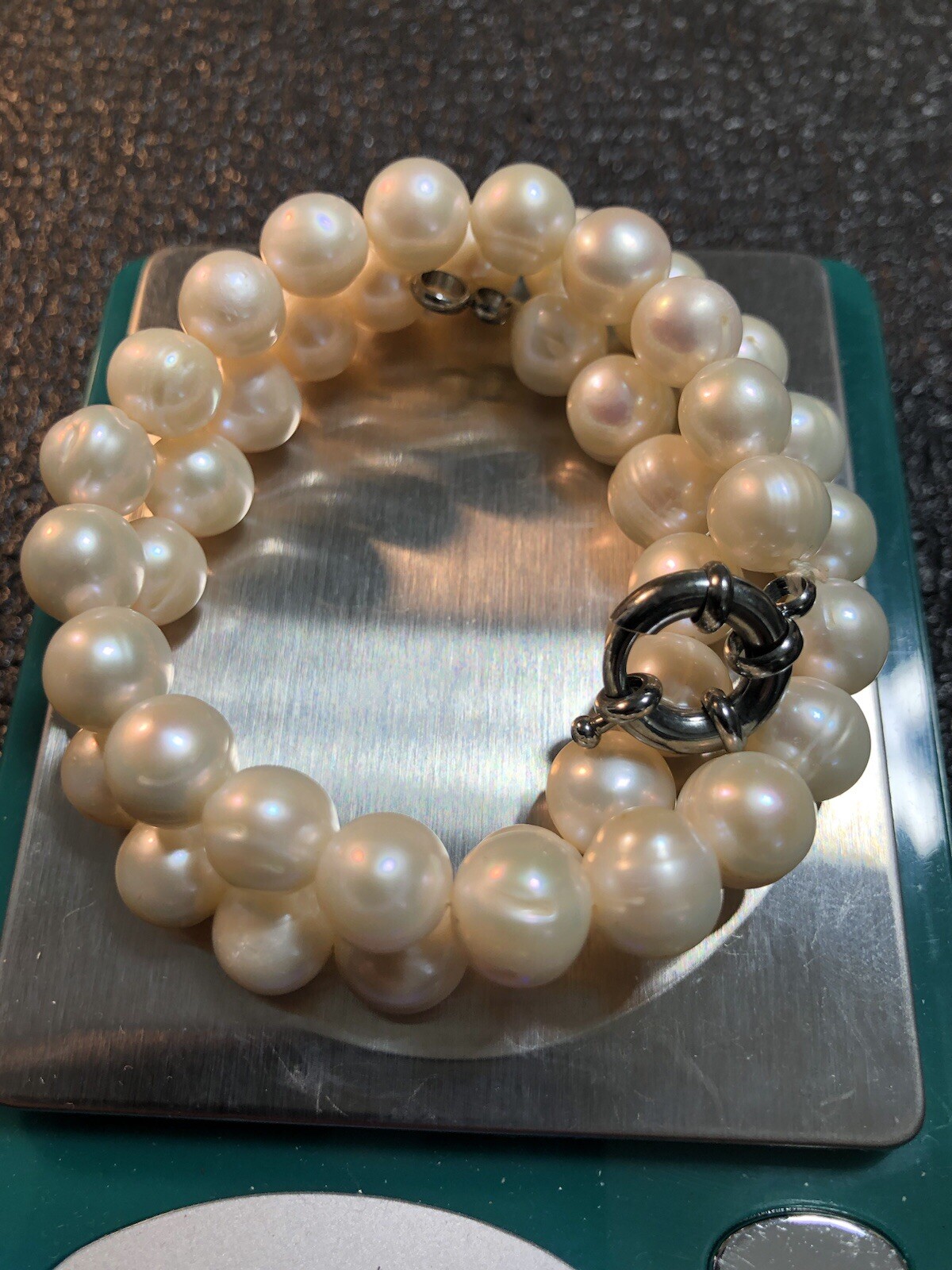 Estate 16” 8.7mm-10mm Pearl Necklace Nacre Creamy,Pink Yellow Hues Weight 44.54g