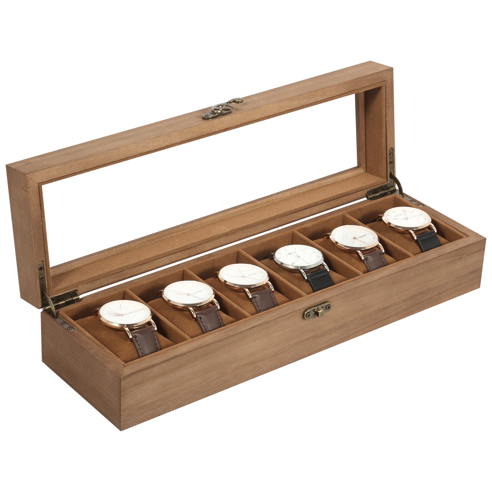 6/8/10/12 Slot Single/Double Layer Watch Jewelry Box Glass Paulownia Wood