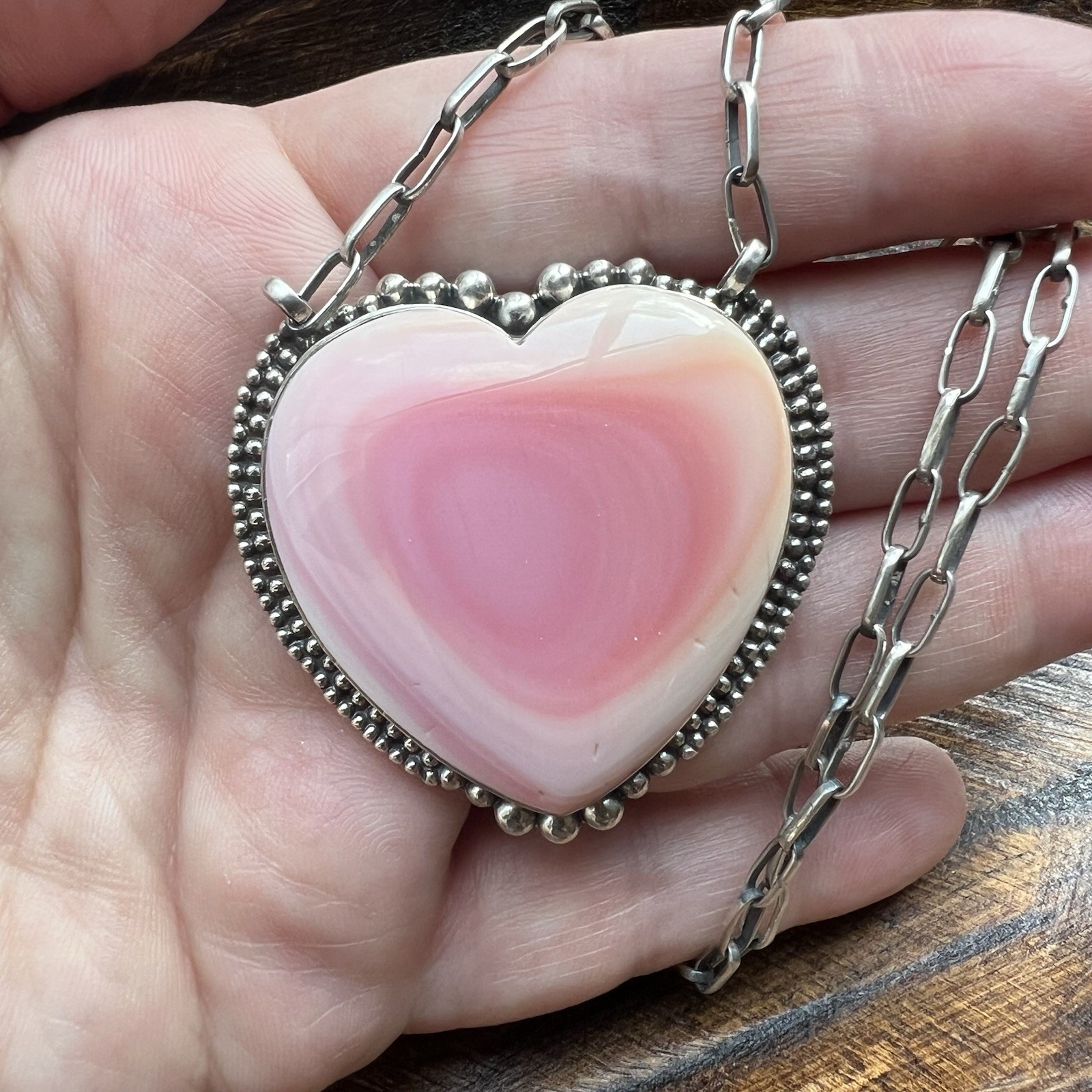 Large Queen Conch Shell Heart Necklace Sterling Silver Statement | Southwestern