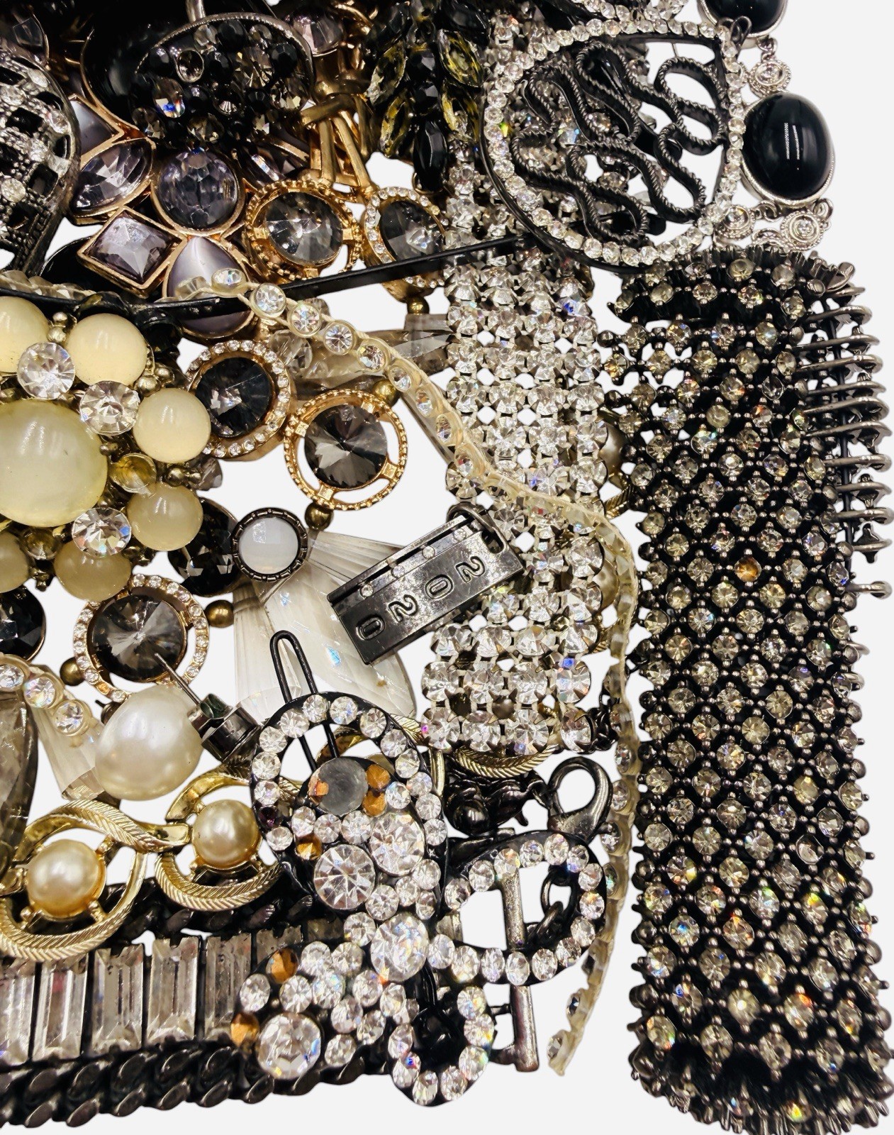 Vtg Black White Rhinestone Repair Craft Scrap Wedding Christmas Lbs Jewelry Art